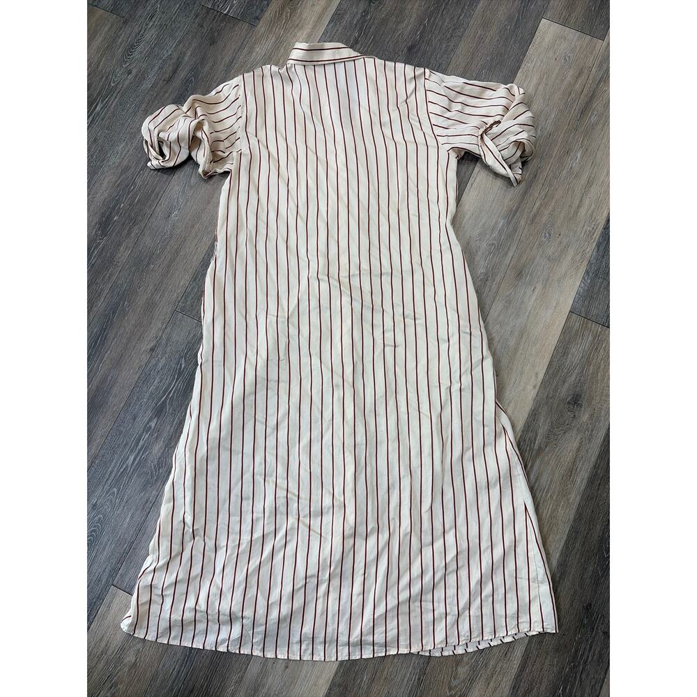 Zara Womens Shirt Dress Large Cream Maroon Striped Midi Button Front Collared - Picture 7 of 9